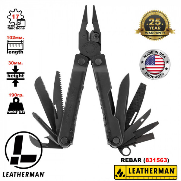 Мультитул с плоскогубцами и ножом LEATHERMAN Rebar Black